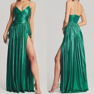 Retrofete Doss Dress Gown Natural Green Shimmer Lamé Large